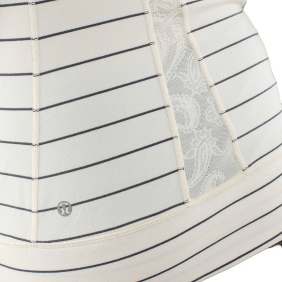 EUC Lululemon Full Tilt Slalom Stripe Lace Insert Angel Wing Top Cream/G… - Picture 9 of 12